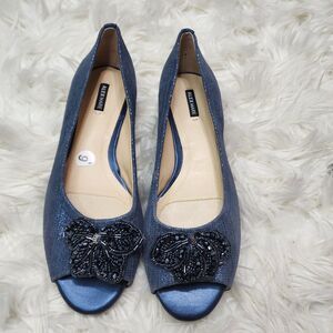 Alex Marie Women's Blue Rosette Shimmer Mother Of The Bride Wedding Peep Toe 9M